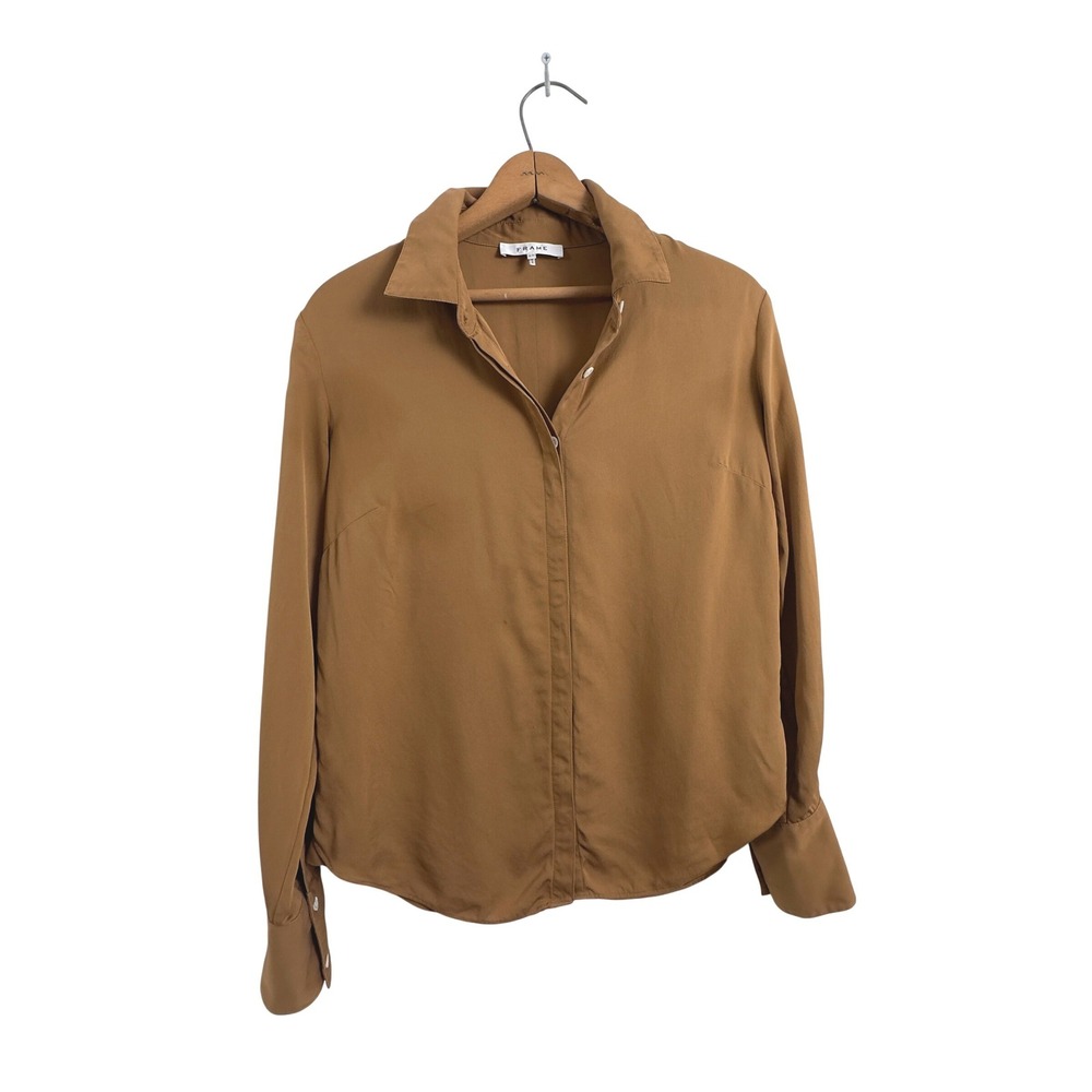 FRAME Button Down Blouse Camel 100% Silk Small